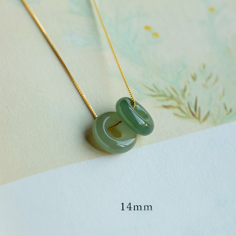 Wear FengShui Natural Round Jade Peace Buckle Luck Abundance Necklace Pendant