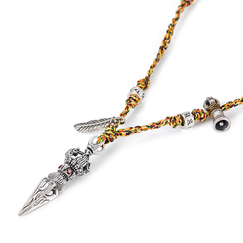 Wear FengShui Tibetan Handmade 925 Sterling Silver Dorje Vajra Om Mani Padme Hum Feather Strength Necklace Pendant