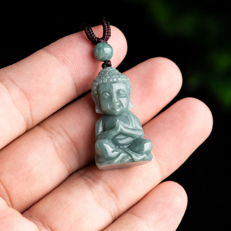 Wear FengShui Natural Jade Meditation Buddha Amulet Serenity Necklace Pendant