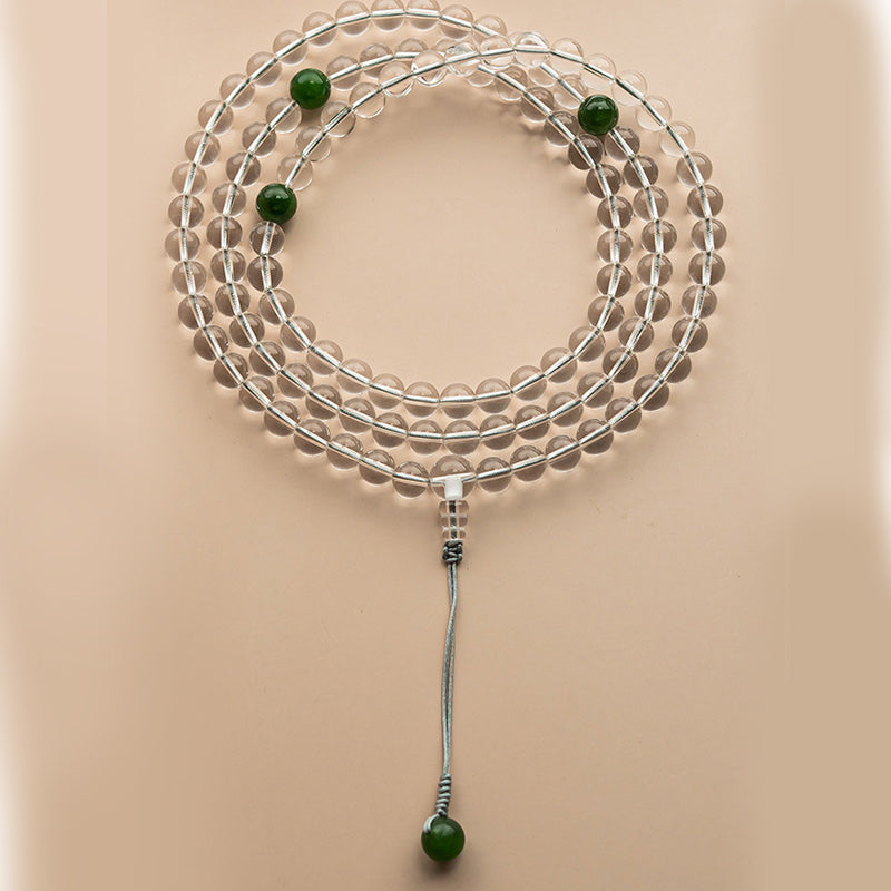 Wear FengShui 108 Beads White Crystal Jade Meditation Bracelet Mala