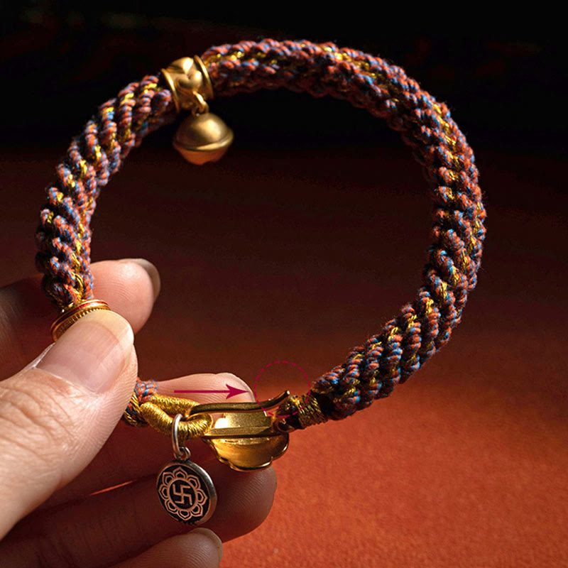 Wear FengShui 925 Sterling Silver Chinese Zodiac Natal Buddha Om Mani Padme Hum Luck Bell Braided String Bracelet