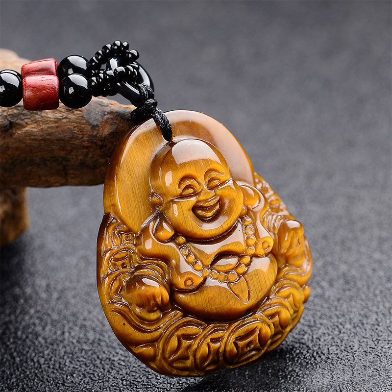 Wear FengShui Tiger's Eye Laughing Buddha Blessing Necklace
