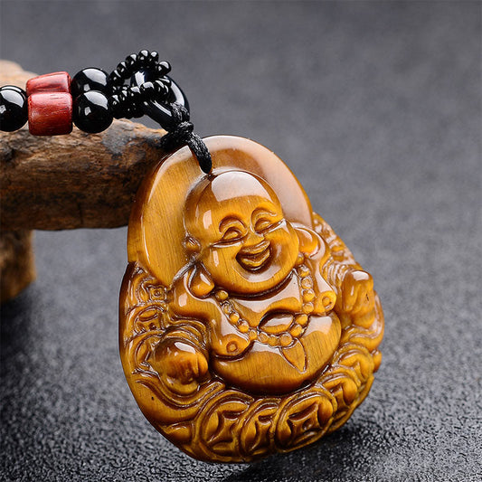 Wear FengShui Tiger's Eye Laughing Buddha Blessing Necklace