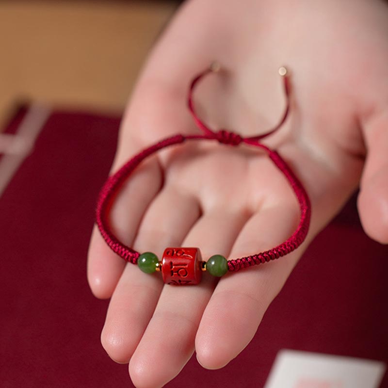 Wear FengShui Tibetan Cinnabar Om Mani Padme Hum Engraved Blessing Braided Rope Bracelet