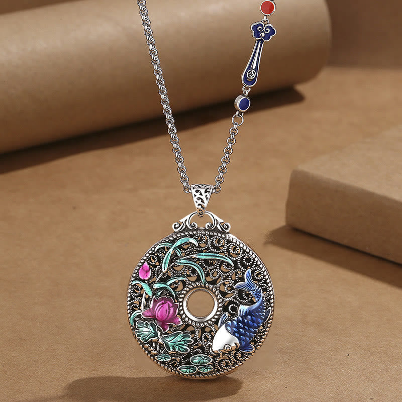 Wear FengShui Koi Fish Lotus Peace Buckle Fu Character Wealth Luck Necklace Pendant