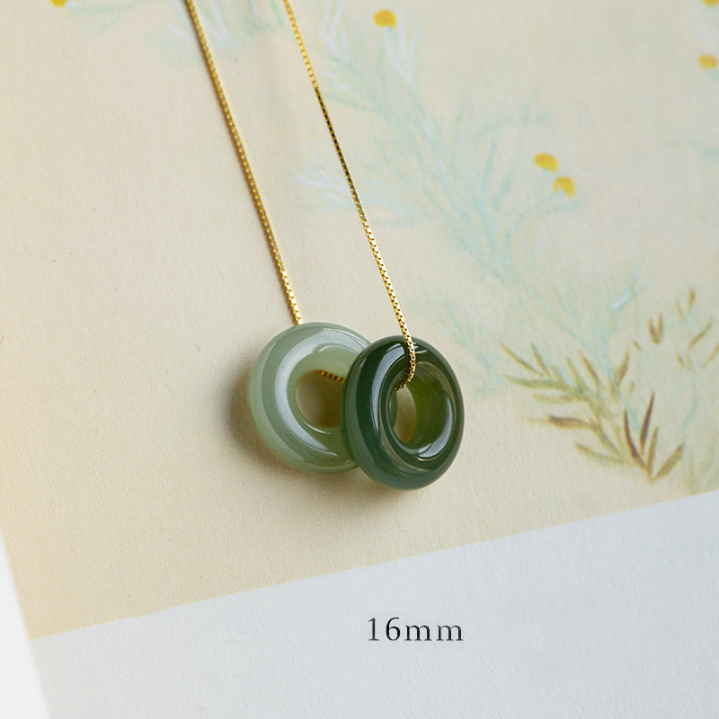 Wear FengShui Natural Round Jade Peace Buckle Luck Abundance Necklace Pendant