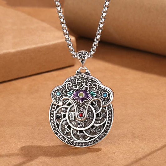 Wear FengShui Peony Flower Copper Coins Wealth Necklace Pendant