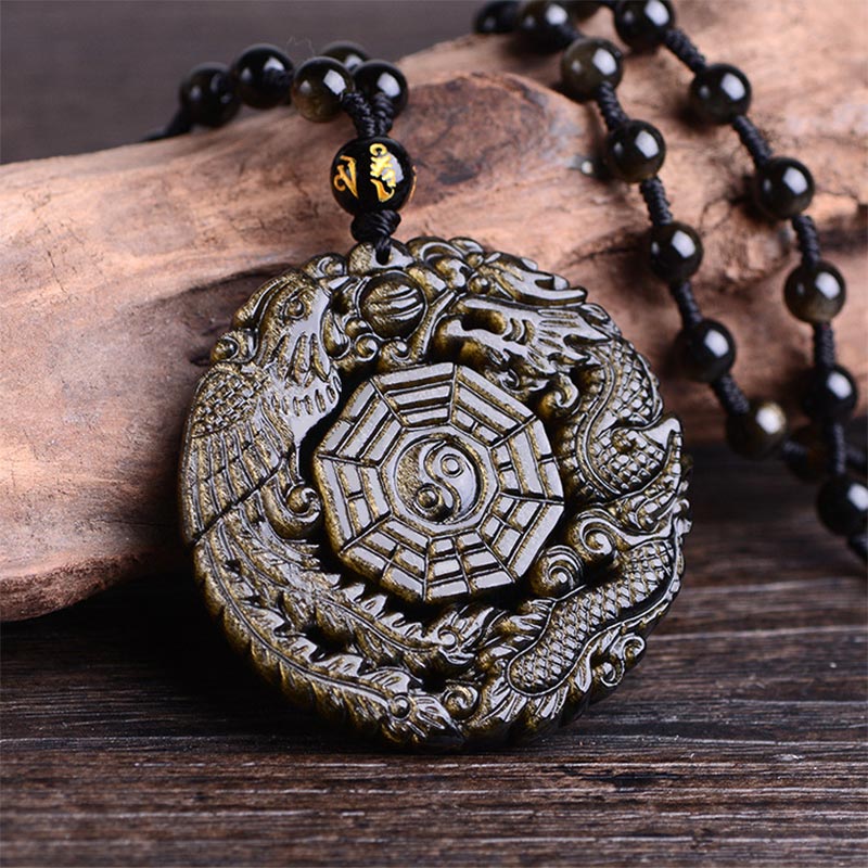 Wear FengShui Golden Obsidian Healing Energy Necklace Pendant