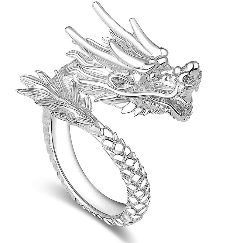 Wear FengShui 990 Sterling Silver Vintage Dragon Design Luck Protection Strength Adjustable Ring
