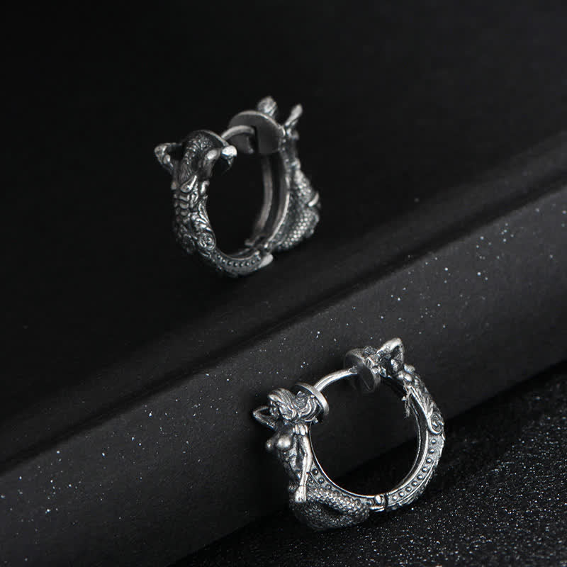 Wear FengShui 925 Sterling Silver Dragon Hoop Pattern Protection Earrings