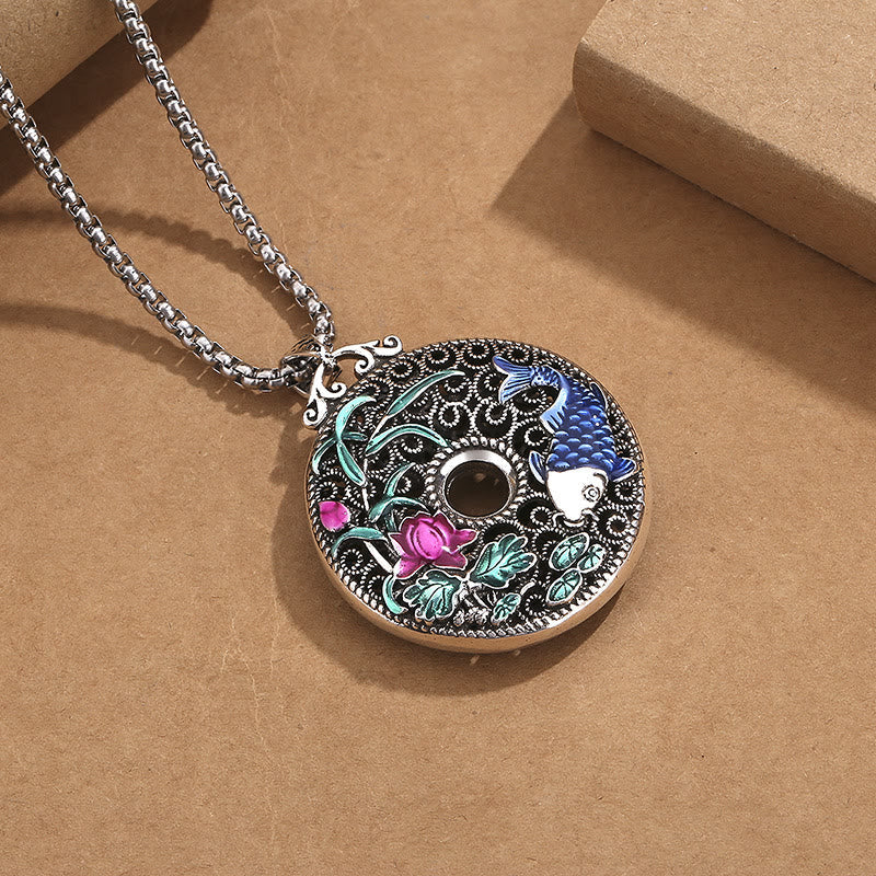 Wear FengShui Koi Fish Lotus Peace Buckle Fu Character Wealth Luck Necklace Pendant