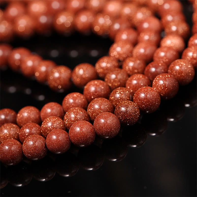 Wear FengShui 108 Mala Beads Goldstone Om Mani Padme Hum Swastika Confidence Bracelet