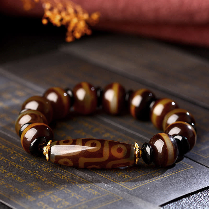 Wear FengShui Tibetan Natural Nine-Eye Dzi Bead Agate Wealth Blessings Bracelet