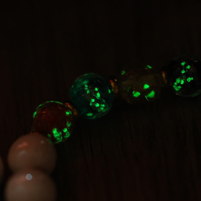 Wear FengShui Tibetan Incense Ash Porcelain Luminous Fluorescent Liuli Glass Bead Gourd Copper Coin Charm Peace Bracelet