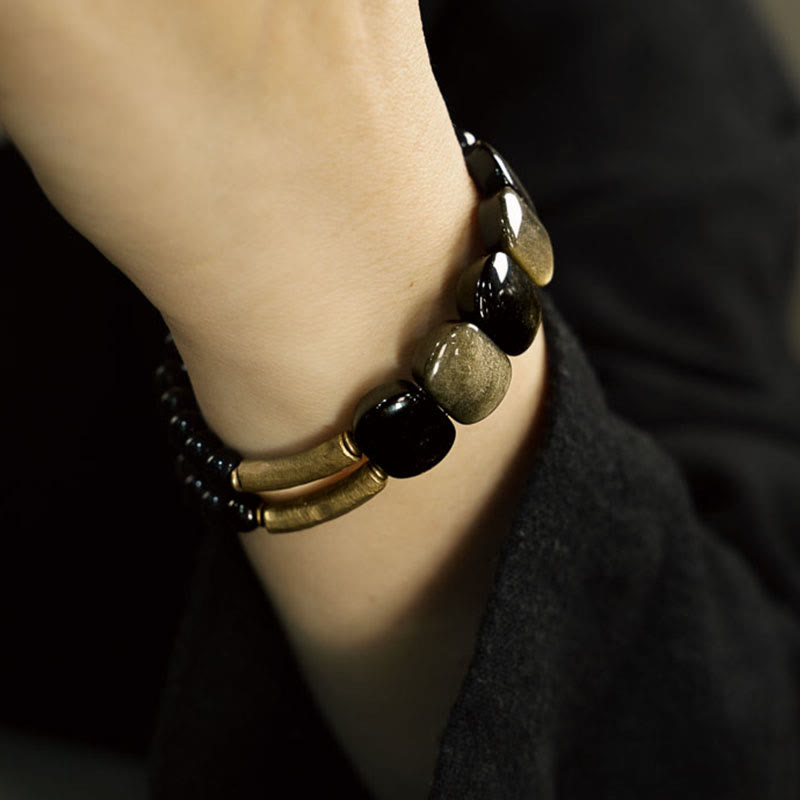 Wear FengShui Black Obsidian Gold Sheen Obsidian Strengthen Bracelet