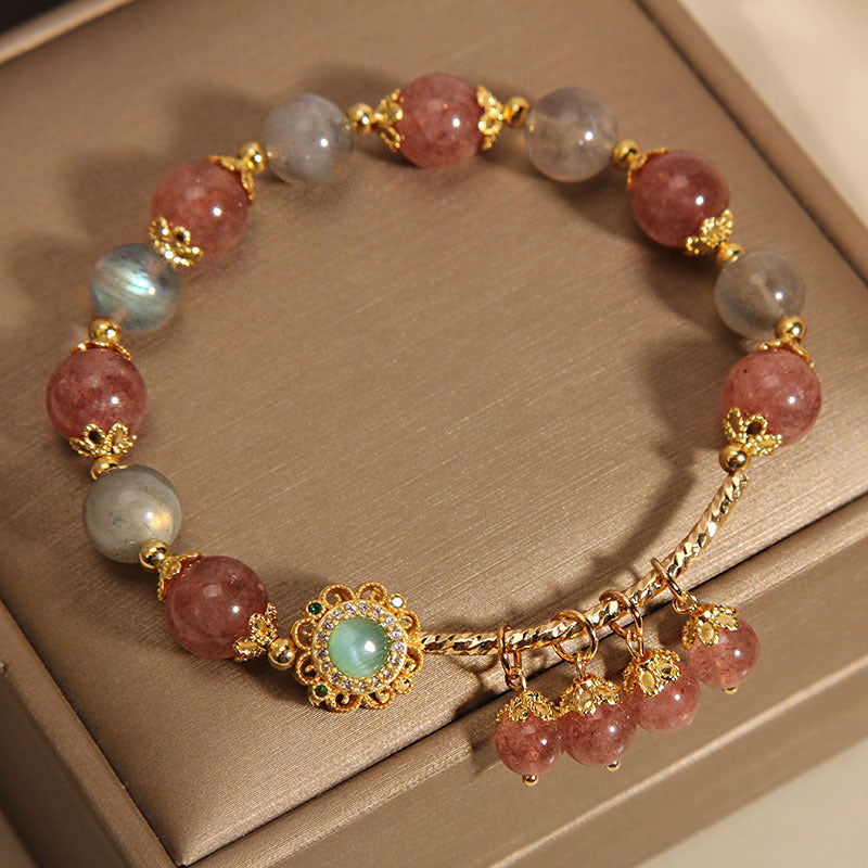Wear FengShui Strawberry Quartz Moonstone Healing Tassel Charm Bracelet