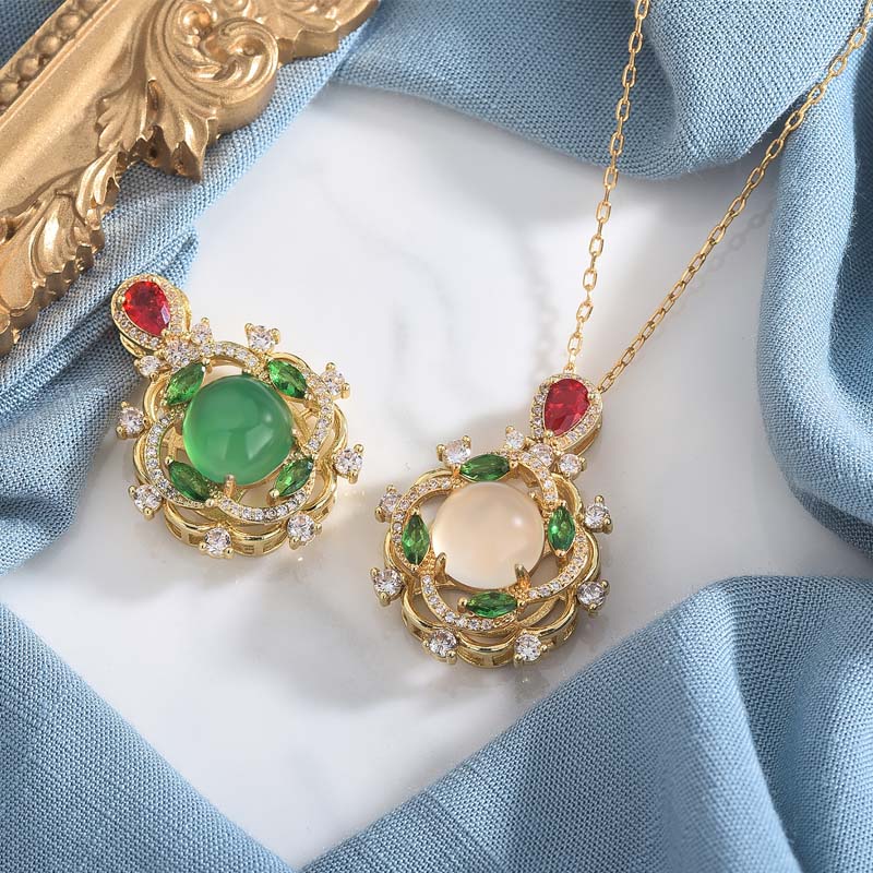 Wear FengShui Cyan Jade Red Crystal Luck Necklace