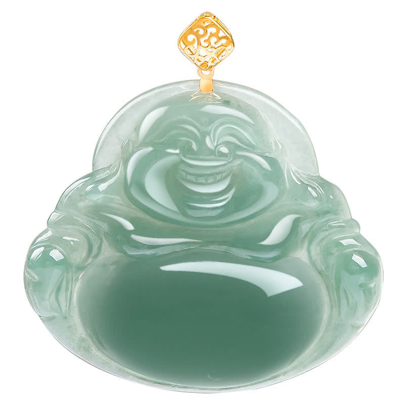 Wear FengShui Laughing Buddha Natural Jade Prosperity Abundance Necklace Pendant