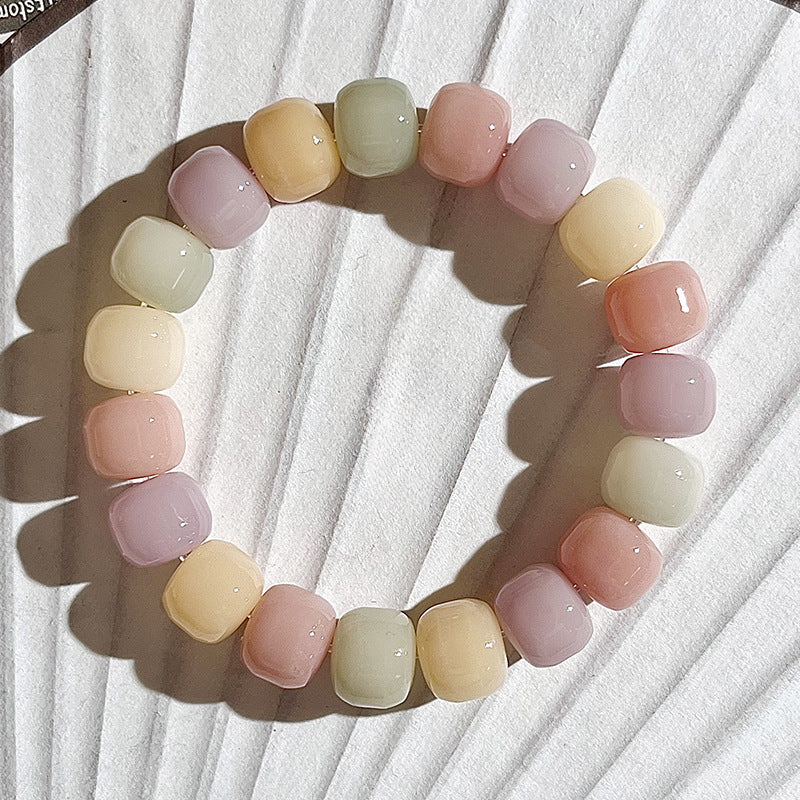 Natural Bodhi Bracelet with Burger-Shaped Beads (Multiple Colors Available)