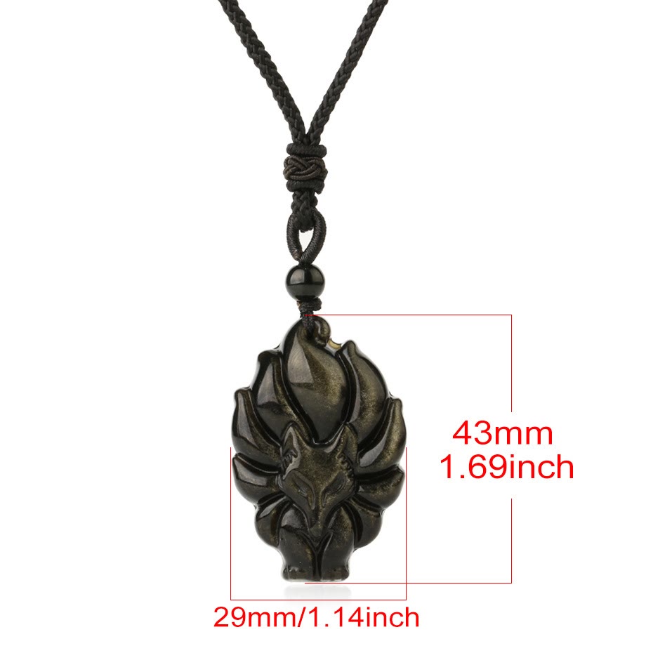 Wear FengShui Natural Fluorite Gold Sheen Obsidian Fox Pendant Protection Necklace