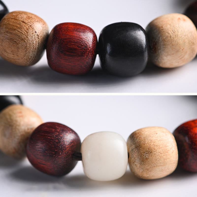 Wear FengShui Small Leaf Red Sandalwood Ebony Wood Cute Cat Engraved Protection Bracelet