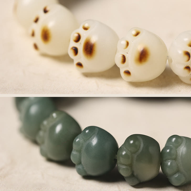Wear FengShui Natural Bodhi Seed Lovely Paw Ebony Wood Lucky Cat Wisdom Bracelet