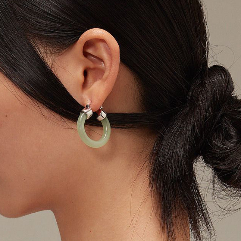 Wear FengShui Round Jade White Jade Prosperity Earrings