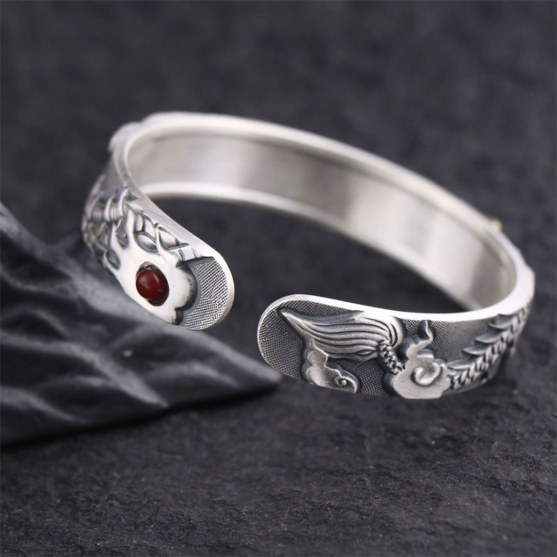 Wear FengShui 999 Sterling Silver Dragon Strength Protection Bracelet Bangle