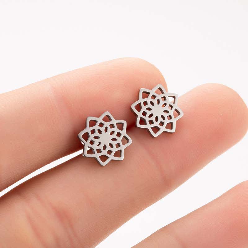 Wear FengShui Tibetan Lotus Pattern New Beginning Stud Earrings