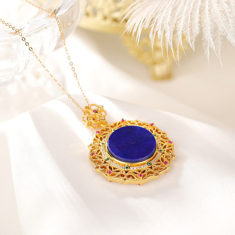 Wear FengShui 925 Sterling Silver Plated Gold Lazurite Positive Necklace Pendant