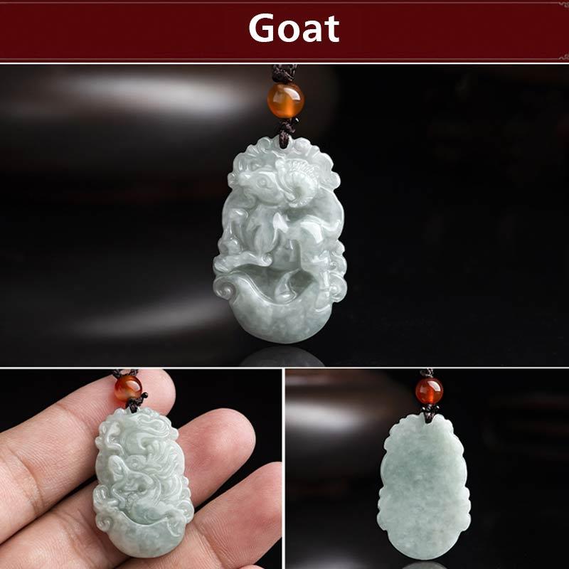 Wear FengShui Natural Jade 12 Chinese Zodiac Sucess Pendant Necklace