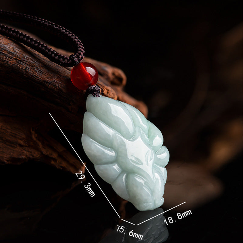 Wear FengShui Natural Jade Nine Tailed Fox Luck Prosperity Necklace Pendant