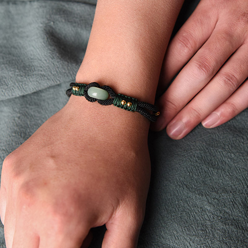 Wear FengShui Tibetan Jade Lucky Black Rope Couple Bracelet