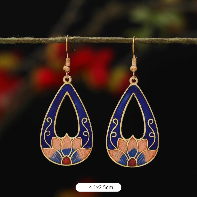 Wear FengShui Lotus Butterfly Flower Alloy Copper Enlightenment Drop Earrings