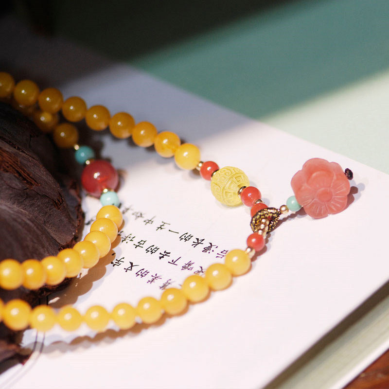 Wear FengShui Amber Healing Balance Necklace Flower Charm Bracelet