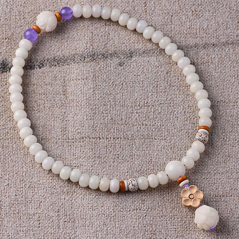 Wear FengShui Tibetan White Jade Bodhi Lotus Blessing Bracelet