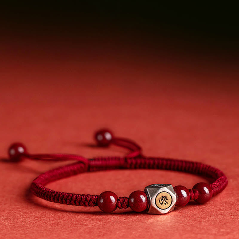 Wear FengShui 925 Sterling Silver Chinese Zodiac Natal Buddha Cinnabar Calm Bracelet