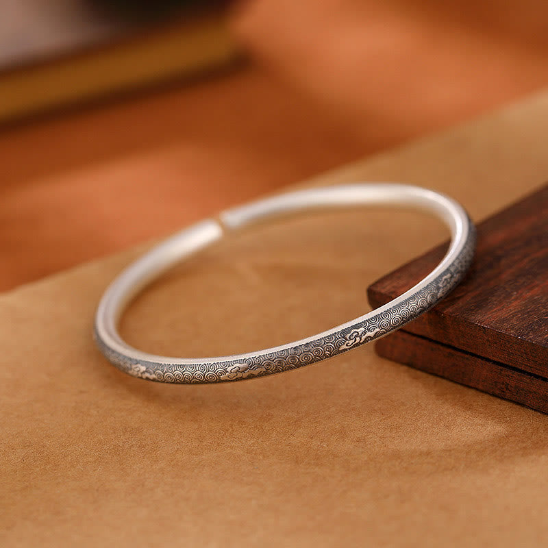 Wear FengShui Vintage 999 Sterling Silver Auspicious Clouds Design Luck Bracelet Bangle