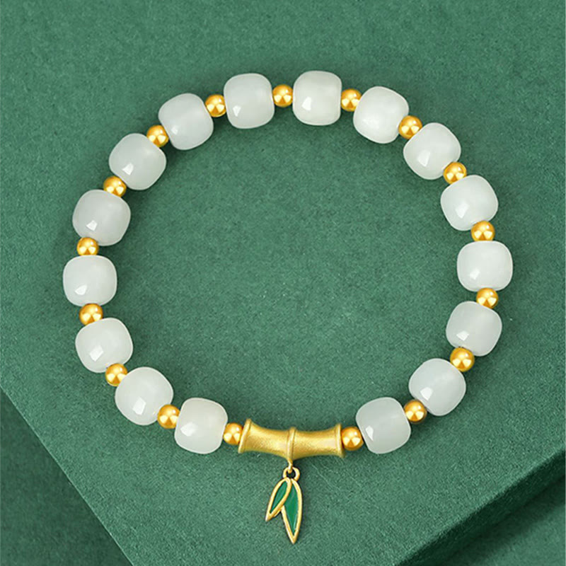 Wear FengShui 925 Sterling Silver Hetian White Jade Bamboo Luck Bracelet