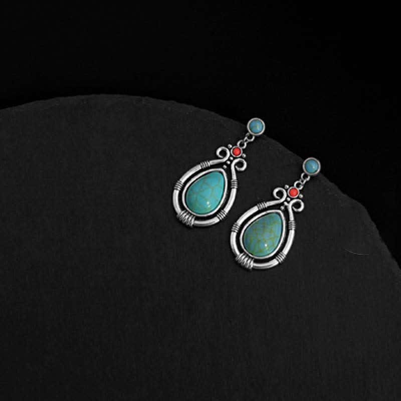 Wear FengShui Tibet Vintage Turquoise Waterdrop Strength Drop Dangle Earrings Clips