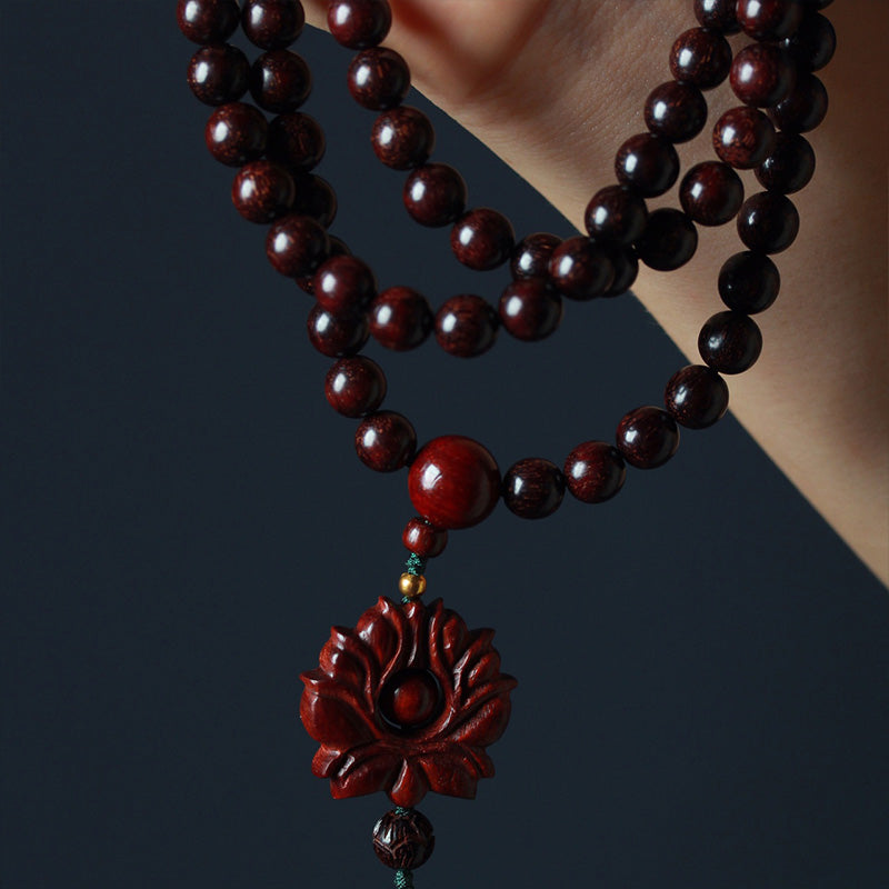Wear FengShui Tibetan Small Leaf Red Sandalwood Lotus Mala Balance Bracelet