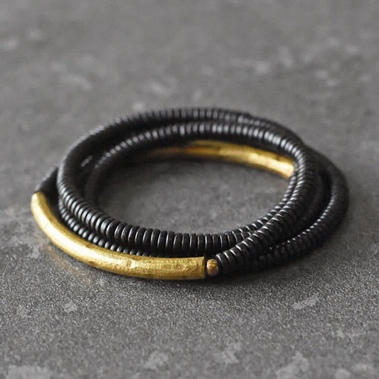 Wear FengShui Ebony Wood Brass Copper Balance Multilayered Bracelet