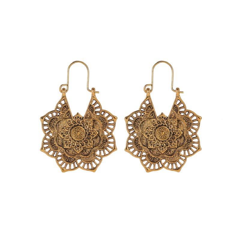 Wear FengShui Tibetan Lotus Engraving Copper Blessing Drop Earrings