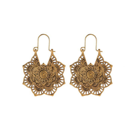 Wear FengShui Tibetan Lotus Engraving Copper Blessing Drop Earrings