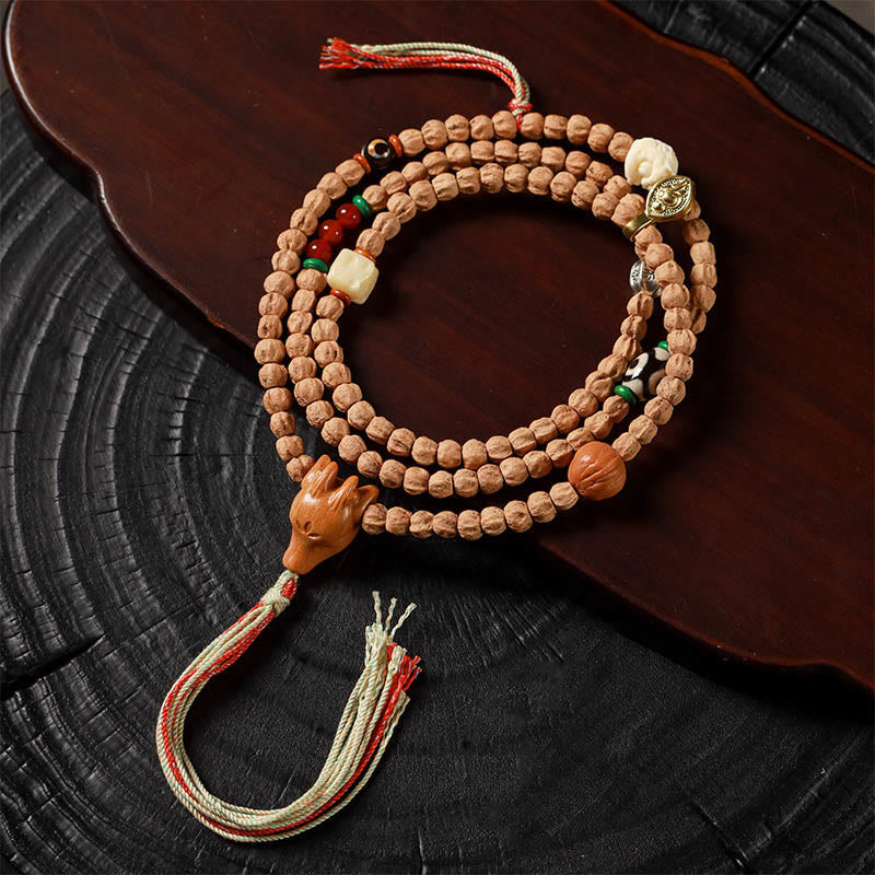 Wear FengShui 108 Beads Bodhi Seed Red Agate Deer Head Wisdom Mala Bracelet