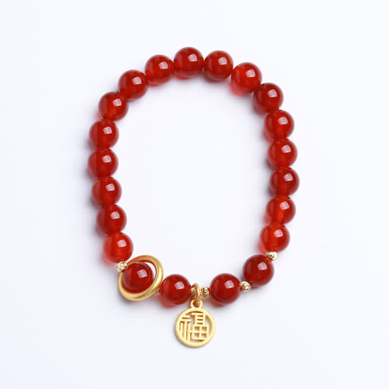 Wear FengShui Natural Red Agate Blessing Letter Confidence Bracelet