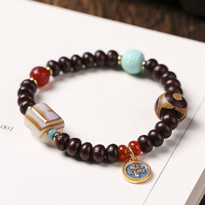 Wear FengShui Natural Tibet Purple Bodhi Seed Dzi Bead God of Wealth Wisdom Bracelet