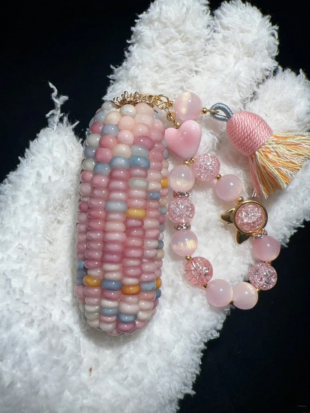 Soft Peach Pink Natural Handmade Corn Charms for Stress Relief