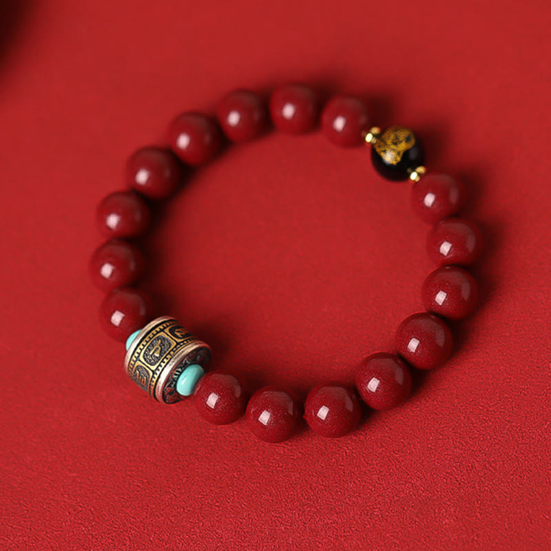 Wear FengShui 925 Sterling Silver Chinese Zodiac Natal Buddha Cinnabar Om Mani Padme Hum Calm Bracelet