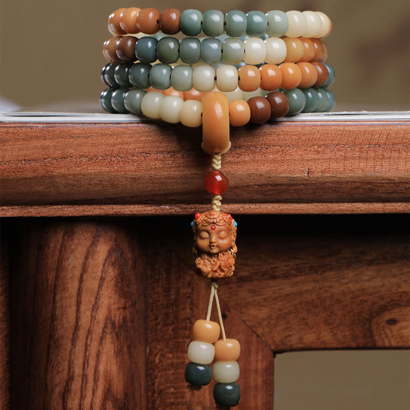 Wear FengShui 108 Mala Beads Gradient Bodhi Seed Green Tara Buddha Engraved Peace Harmony Bracelet